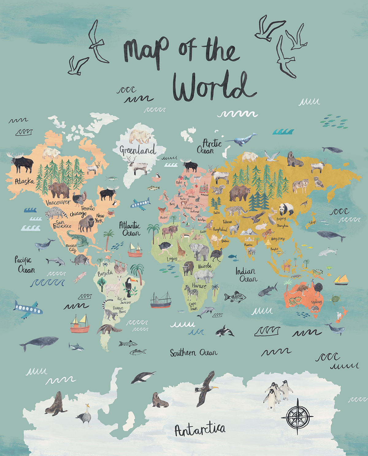 Papier peint panoramique Carte du Monde Vagabonder Taille L - Autour du Monde de Casélio | Réf. ADM103604502