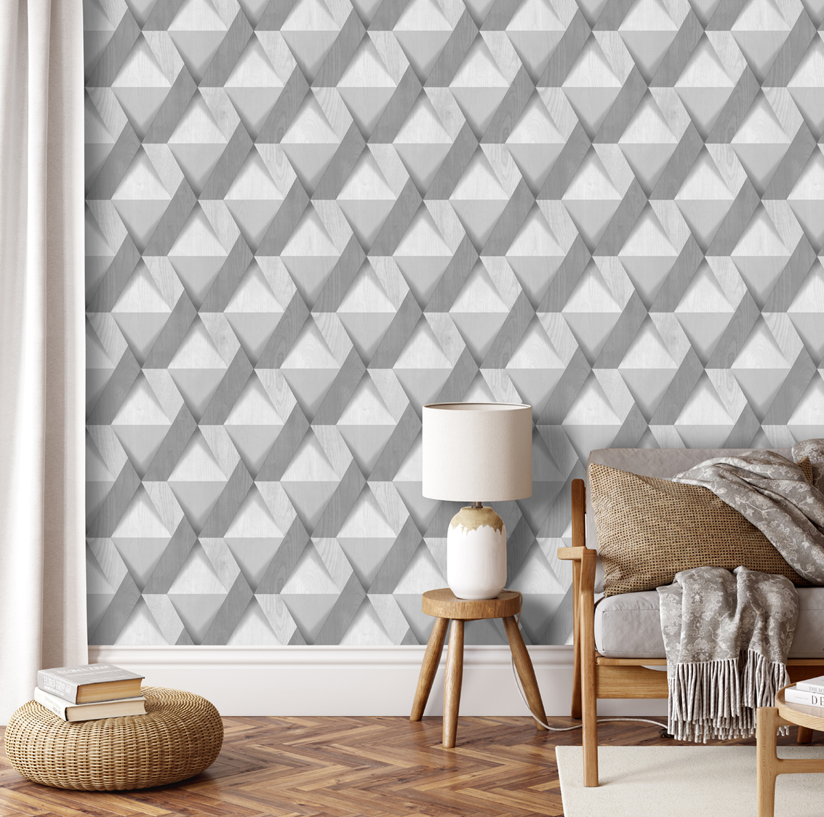 Papier Peint Bois Moderne Losange gris argenté - Nomade d'Ugépa | Réf. UGP-M69119