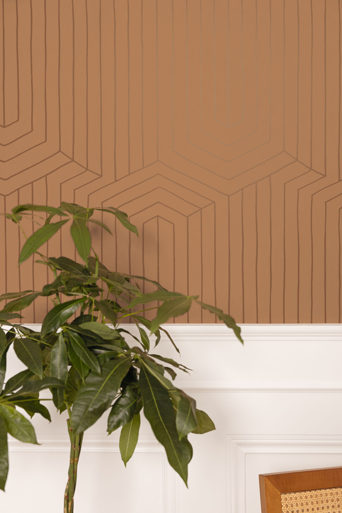 Papier peint Trait Géométrique Infini camel métallisé - XXL de Casélio AMB2 | Réf. XXL104522029