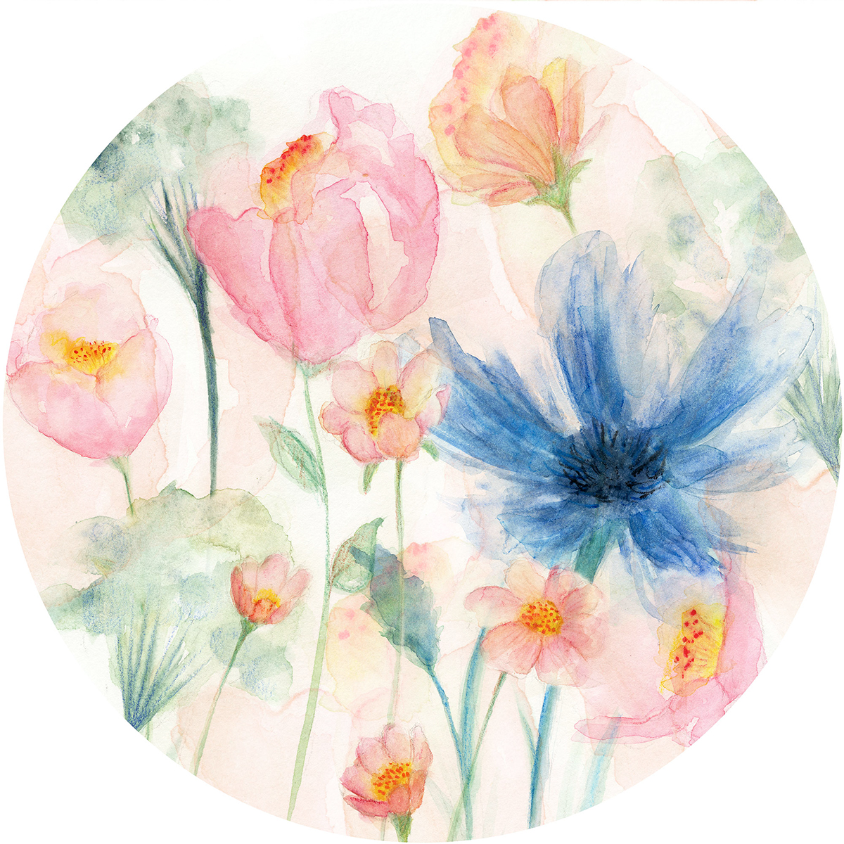 Papier peint adhésif rond Fleur May - Papier peint Komar Le Jardin