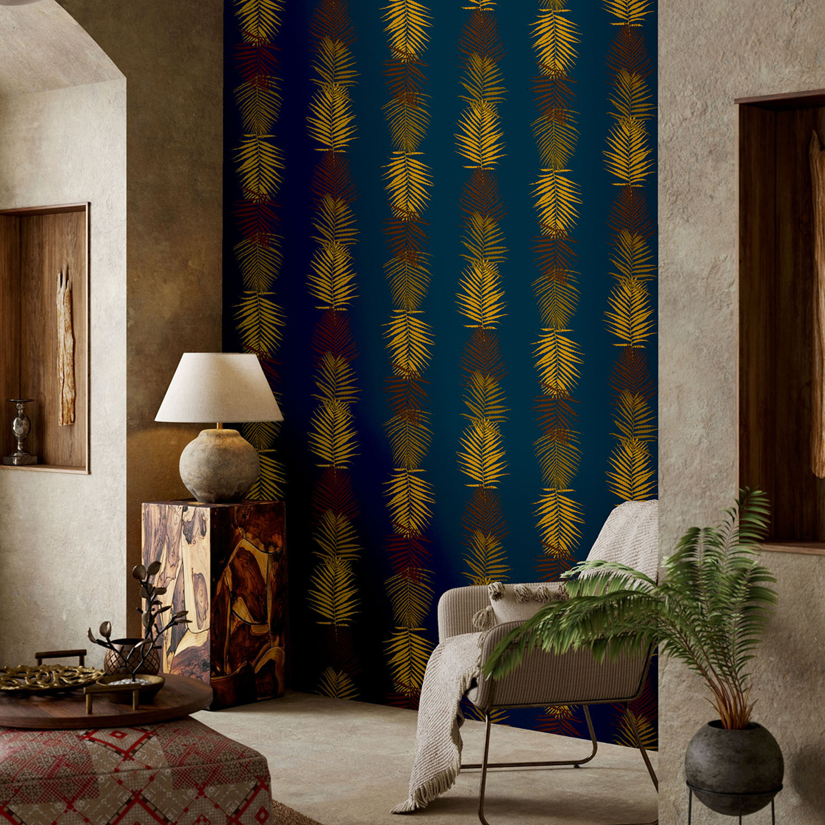 Papier Peint Feuille de palmier navy - Bensimon de Lutèce  | Réf. LTC-51173101