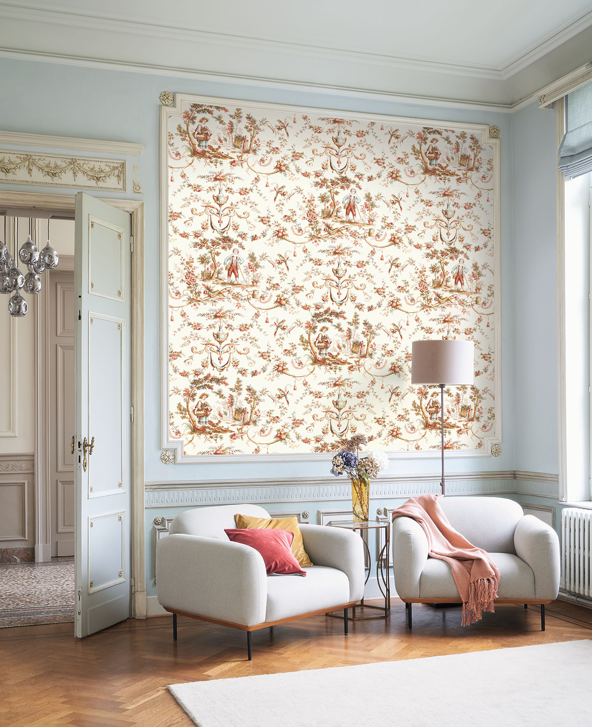 Papier peint Nature L'Orangerie rouge - Les Belles Toiles De Jouy de Casadéco AMBV | Réf. LBTJ87973476