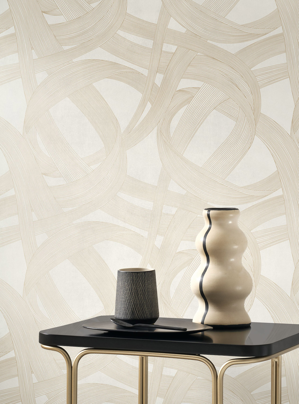 Papier peint Tracés Illusion Shimmy blanc nacré - Années Folles de Casadéco | Réf. ANFO201060287