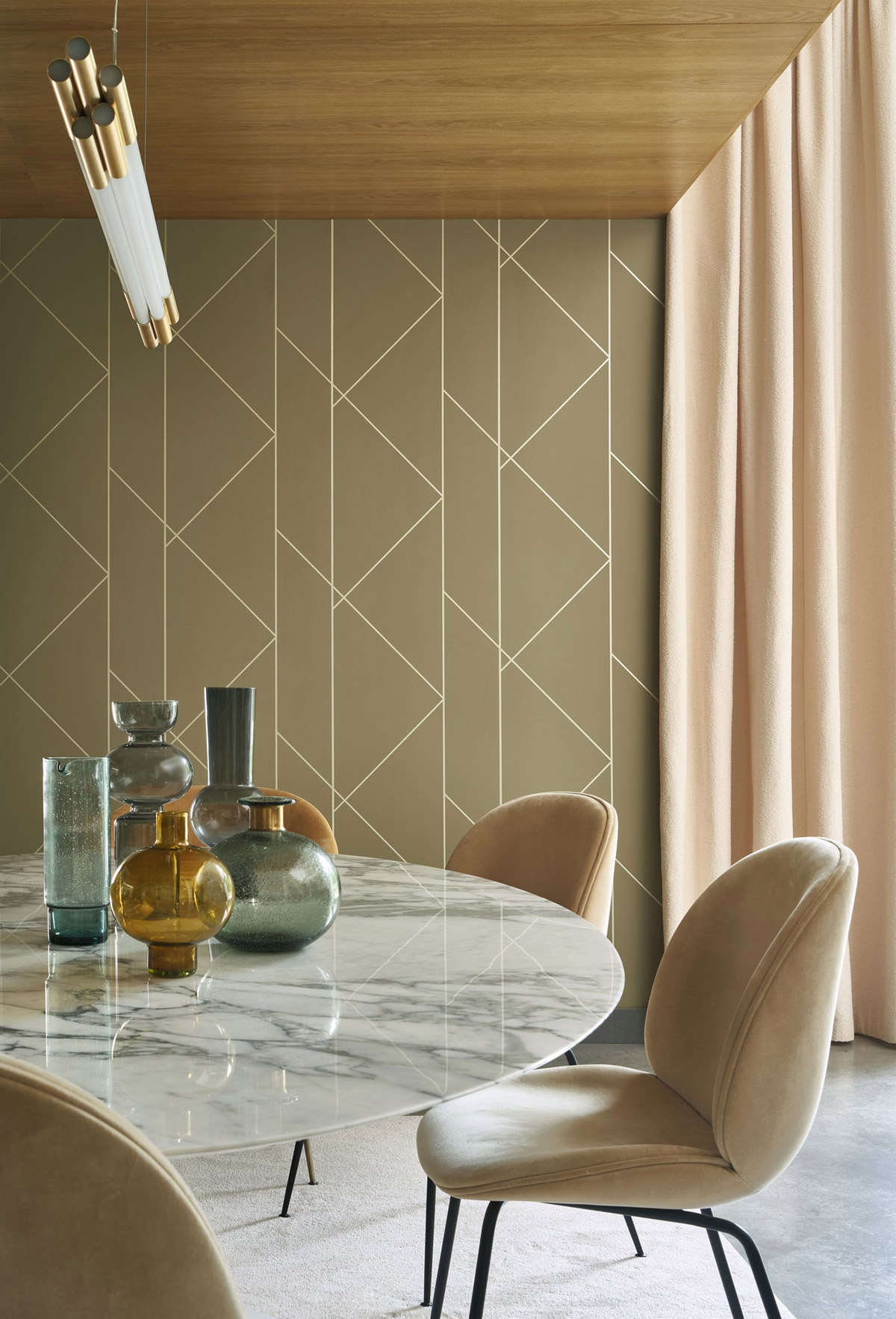 Papier peint Géométrie Pure Métallisé vert olive - Alchimie de Casadéco | Réf. ALMI89907200
