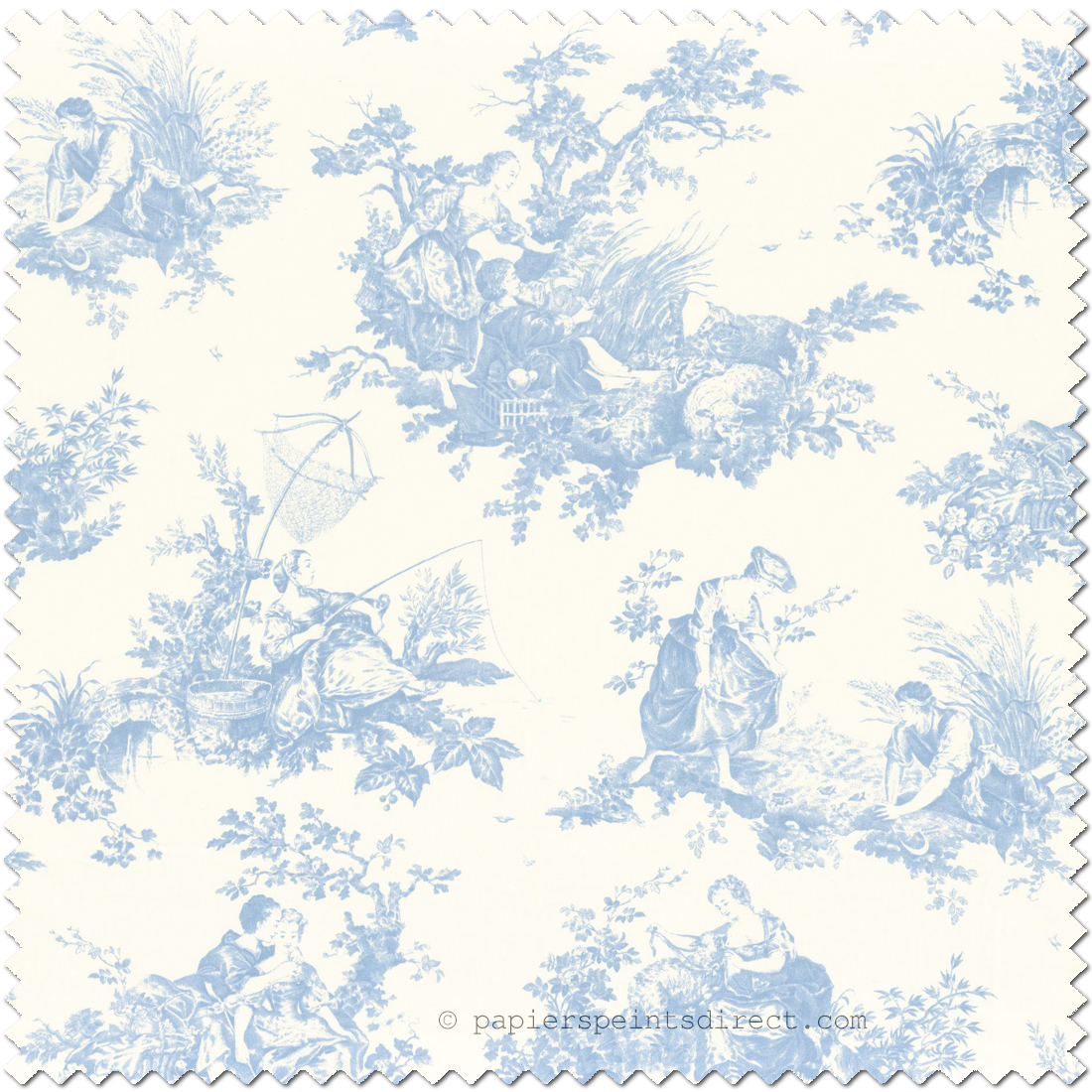 Tissu Baroque Scène D'Eté bleu porcelaine - Les Belles Toiles De Jouy de Casadéco | Réf. LBTJ88036217