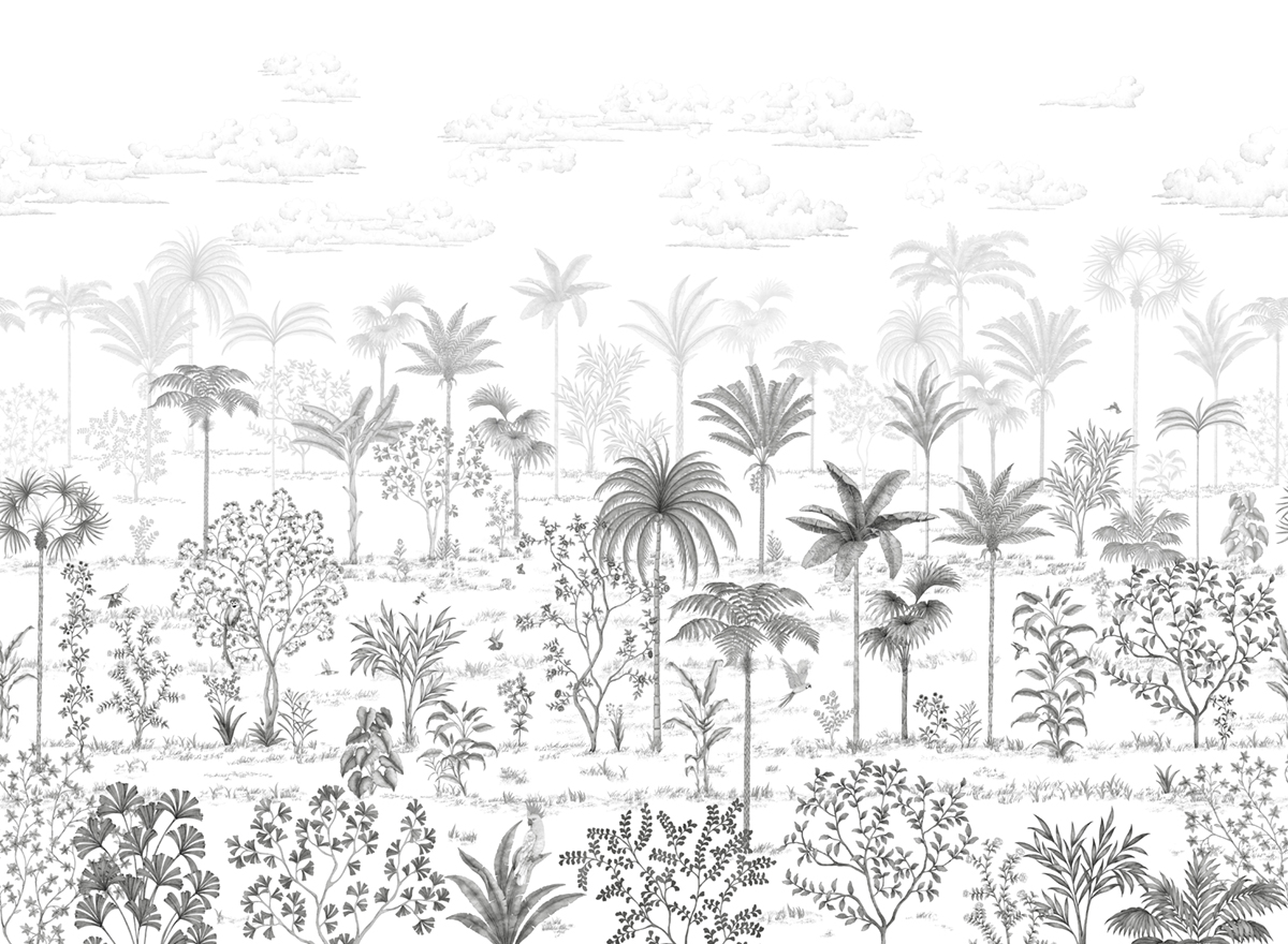 Papier peint panoramique Jungle Sur la route de Samarcande Gris A+B+C - 1/2/3/4/5/6/7/8/9 - Isidore Leroy