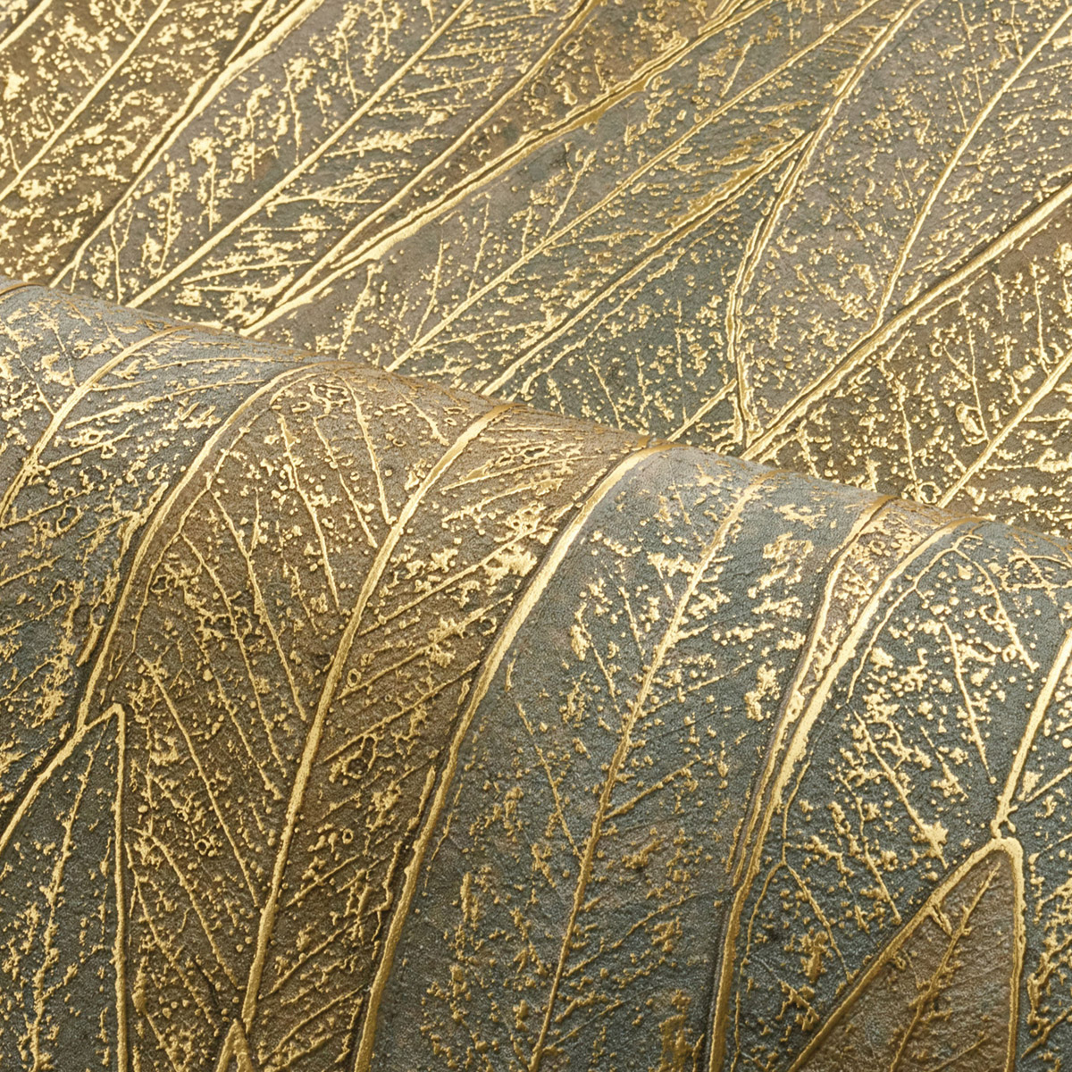 Papier peint Feuille Cinerea vert de gris doré - Nature Précieuse de Casamance AMB2| Réf. CAS-76533364