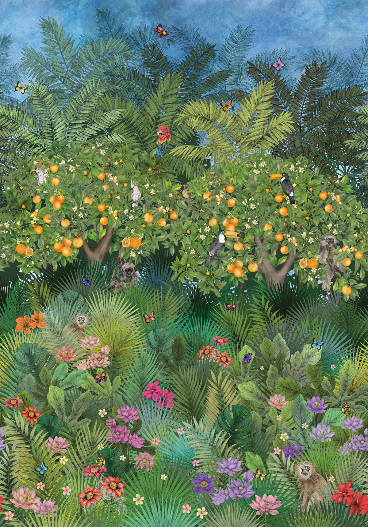 Papier peint panoramique Jardin Orange Grove vert - DayDreams et The Wallpaper Collection de Matthew Williamson | Réf. OSB-W7493-01