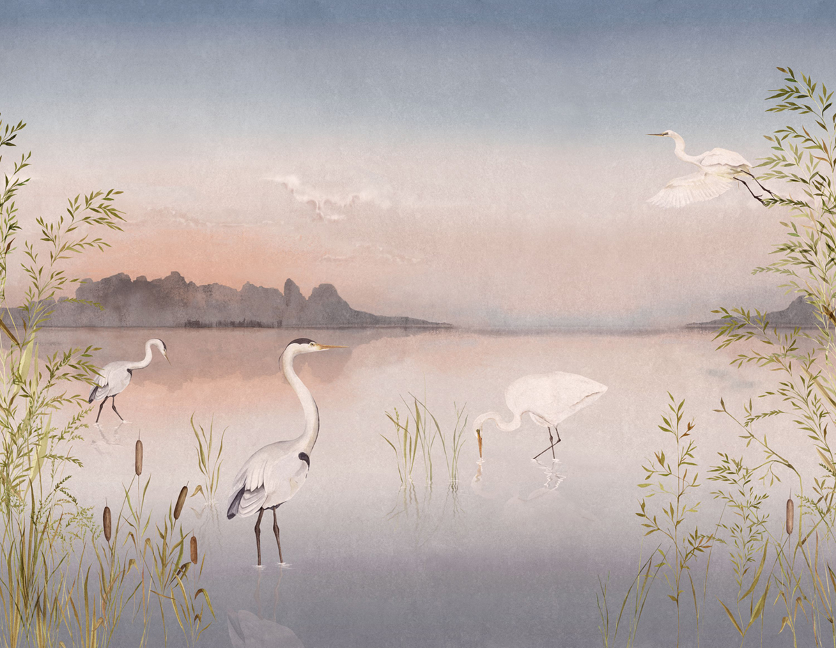 Papier peint panoramique Grue Marais Sauvage L rose 400X310 - Wonderwalls 2 de Casadéco | Réf. WDWD200034312