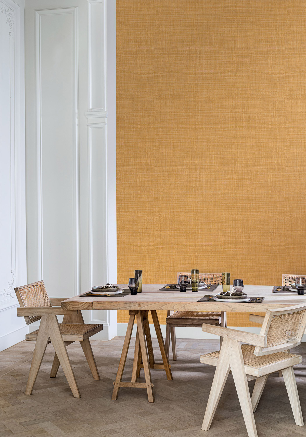 Papier peint Uni Tissé Sierra curry - Palmadora de Casamance | Réf. CAS-76702446