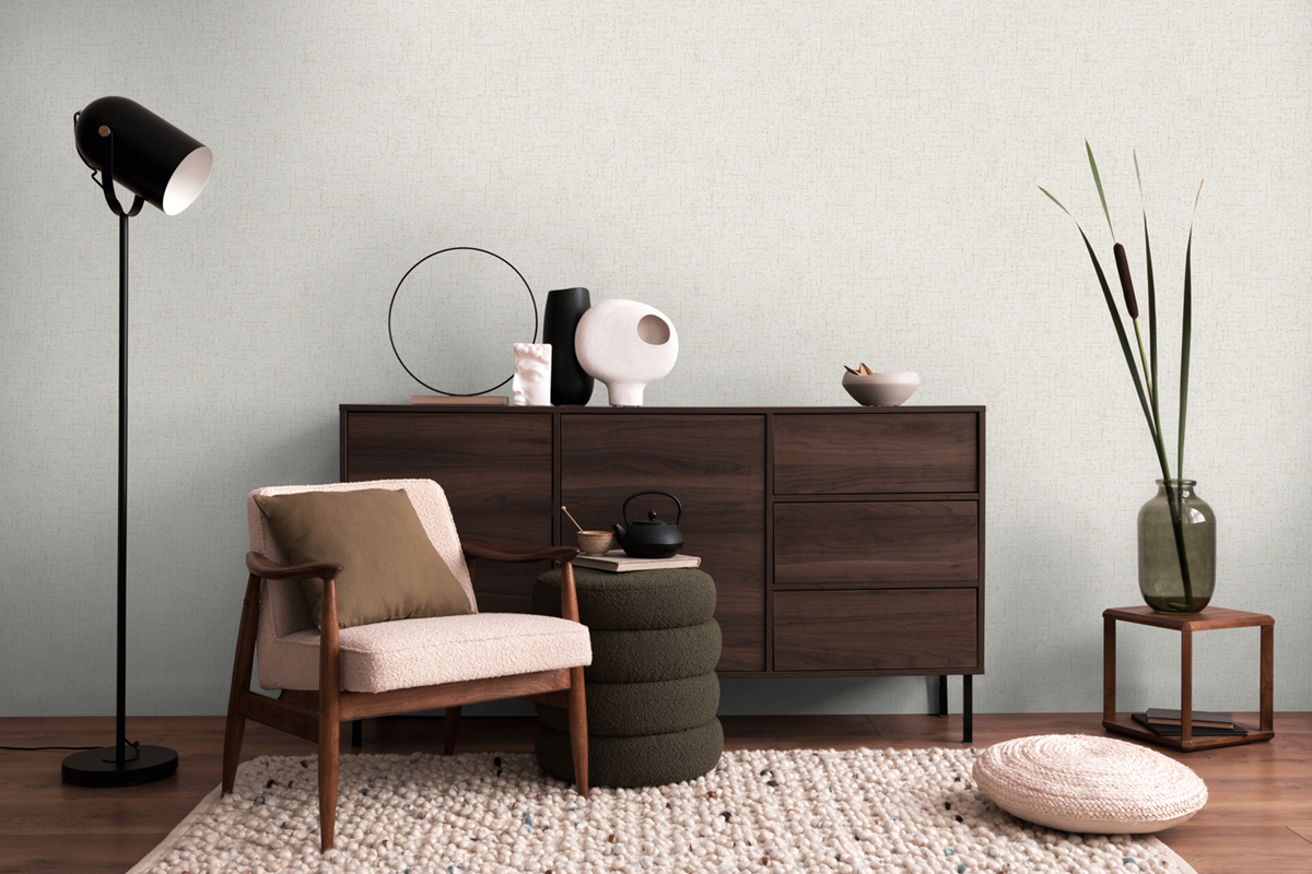 Papier peint Uni Tissage Métallisé gris bleuté doré - Cosmoliving d'A.S. Création AMB3 | Réf. AS-790668