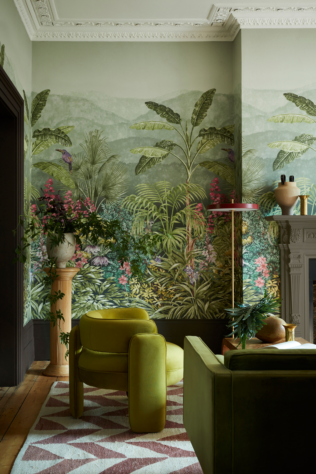 Papier peint panoramique Jungle Singe Capricorn Boringdon - National Trust Papers 4 de Little Greene | Réf. 0267CABORIN