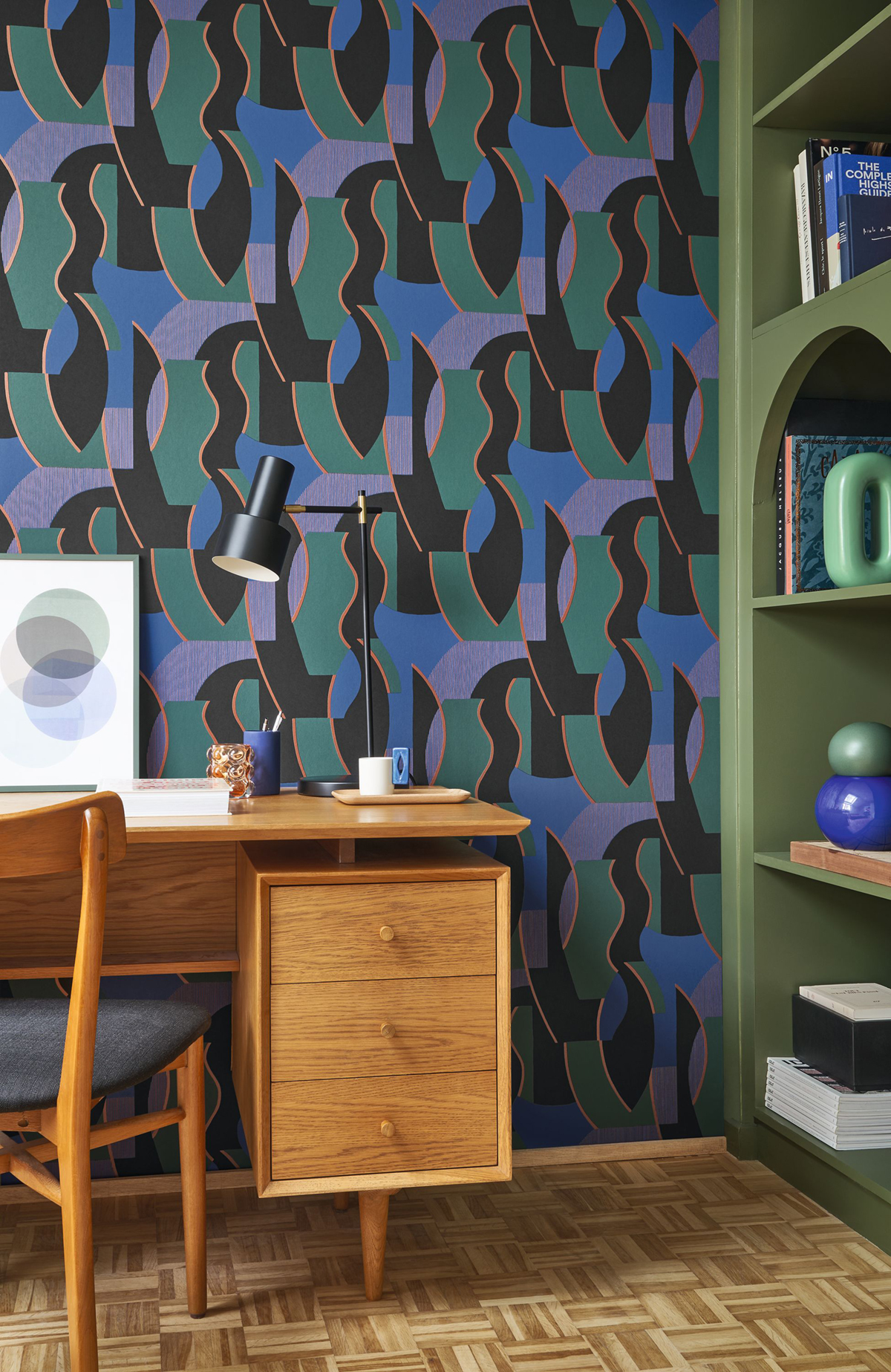 Papier peint Vagues Concept bleu vert cuivré - Milano Sixties de Casadéco | Réf. MISI89337997