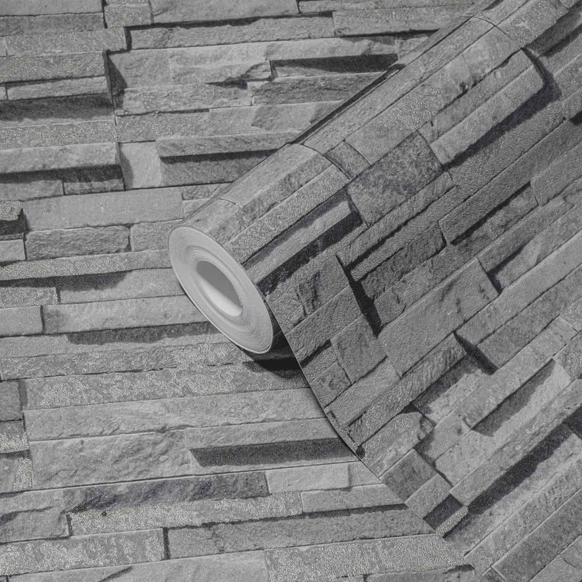 Papier peint Pierre Parement ardoise argenté - Metropolitan Stories 3 d'A.S. Création ROLLZ | Réf. AS-388163