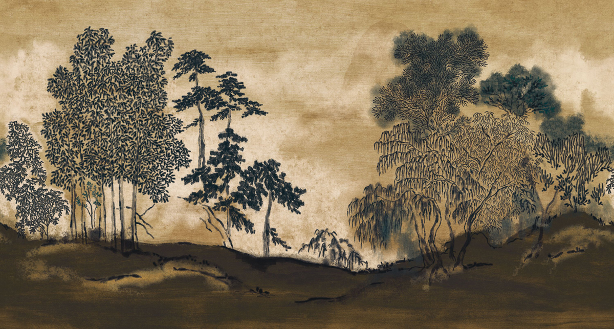 Papier peint panoramique Jardin Japonais Koraku brun doré - Panoramas 4 de Casamance | Réf. CAS-76720304