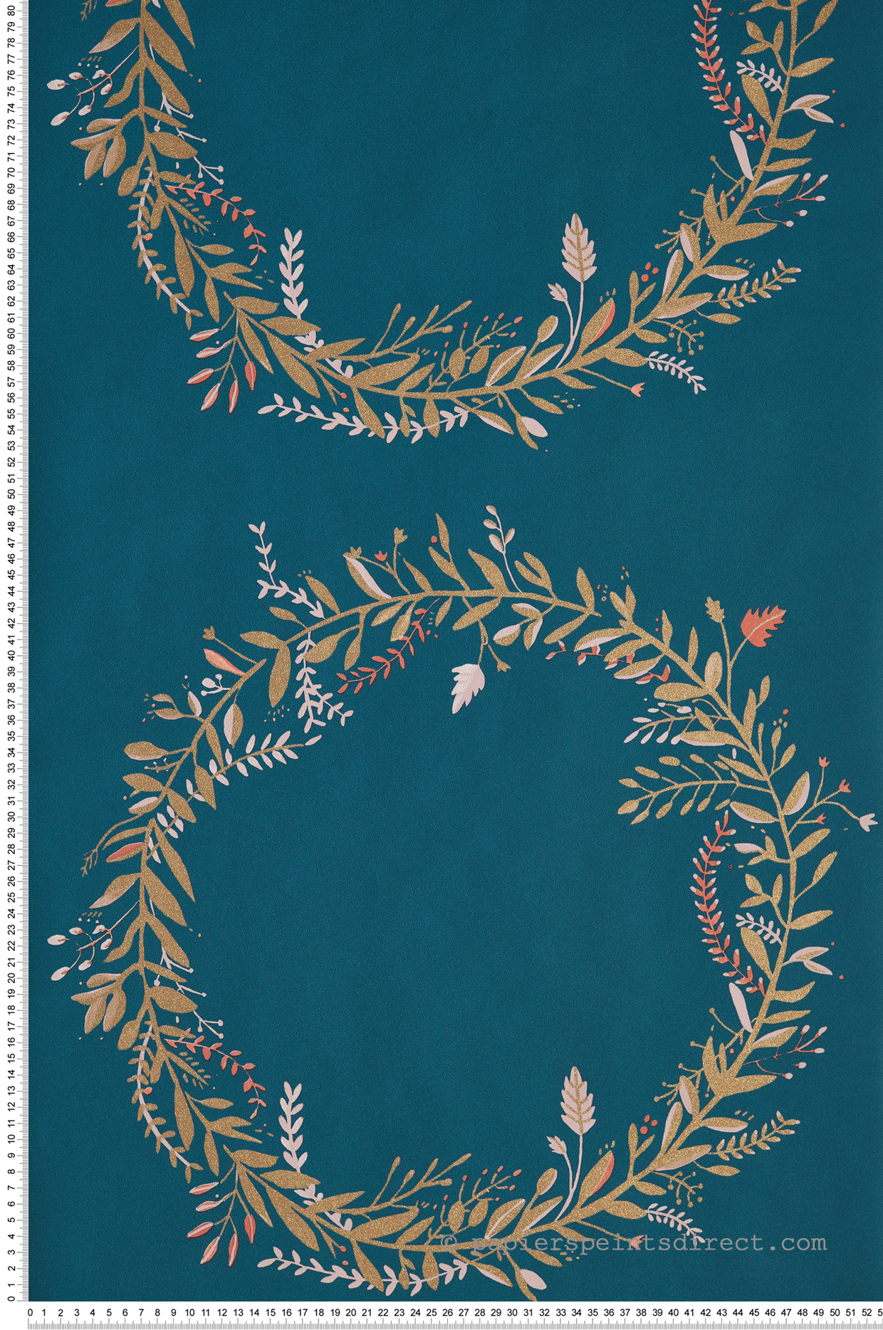 Papier peint Couronne Feuilles Harmony Bleu Canard/Doré - Green Life de Casélio | Réf. GNL101686029