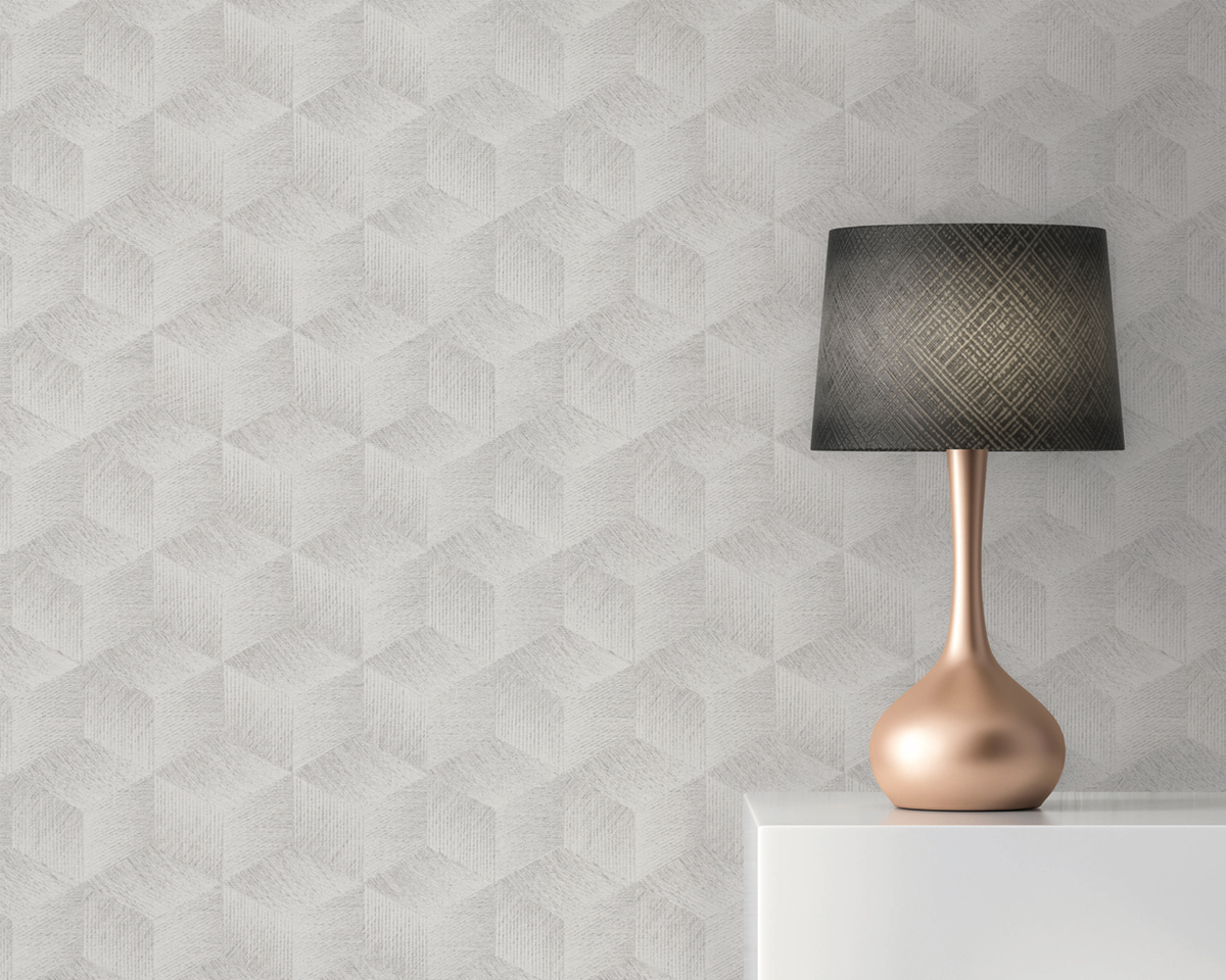 Papier peint Cubes 3D gris perle - Natural Living d'A.S. Création AMB3 | Réf. AS-385062