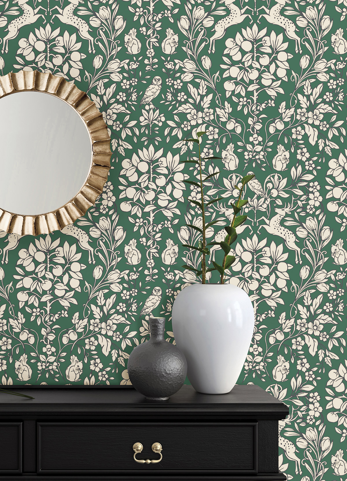 Papier peint adhésif Forêt Enchantée Vintage vert - Les Adhésifs de Lutèce AMB2| Réf. LTC-NUS4480