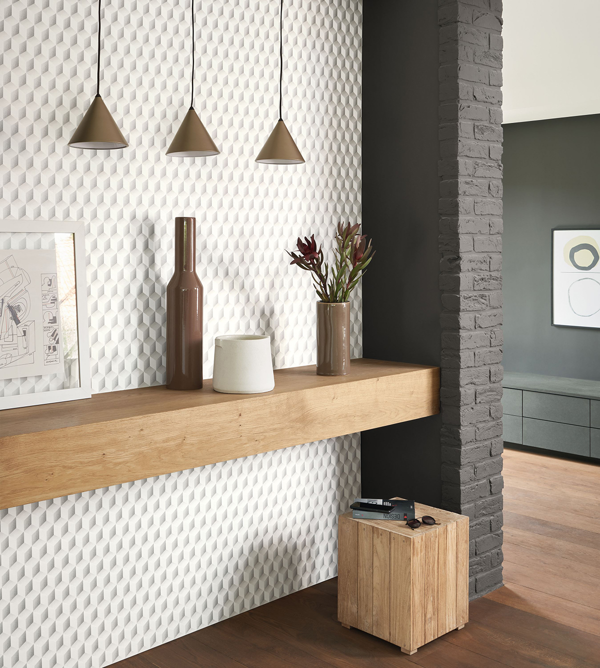 Papier peint Cube Rythm beige, gris et irisé - Perception de Casadéco | AMB Réf. PERP86471313