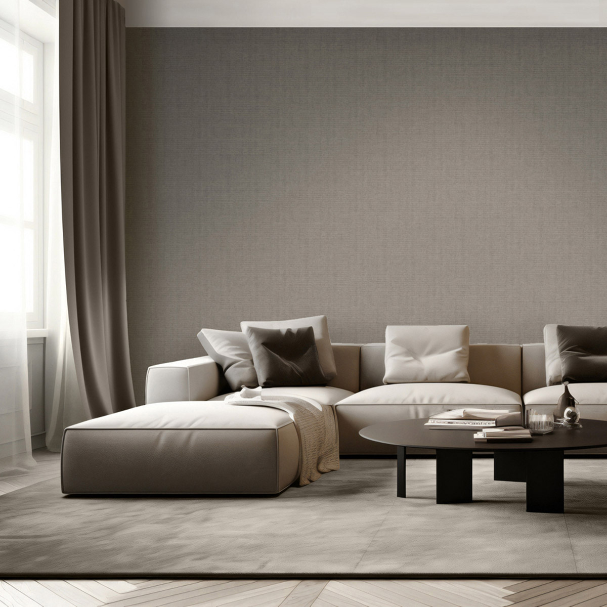 Papier Peint Faux uni Textile Paillettes gris marron argenté - Venezia d'Ugépa | Réf. UGP-M67318