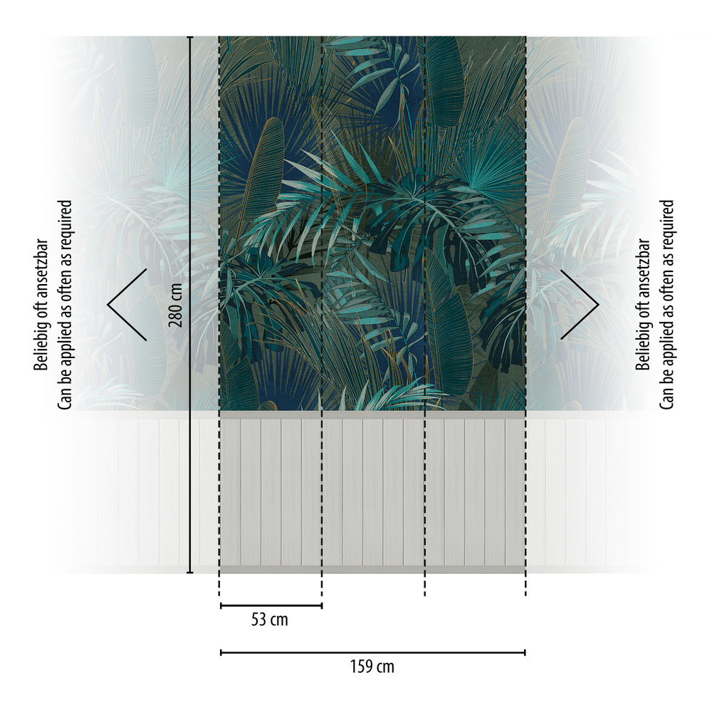 Papier peint panoramique Feuillage Soubassement bleu paon - Wallpanel d'A.S. Création AMBR | Réf. AS-398121