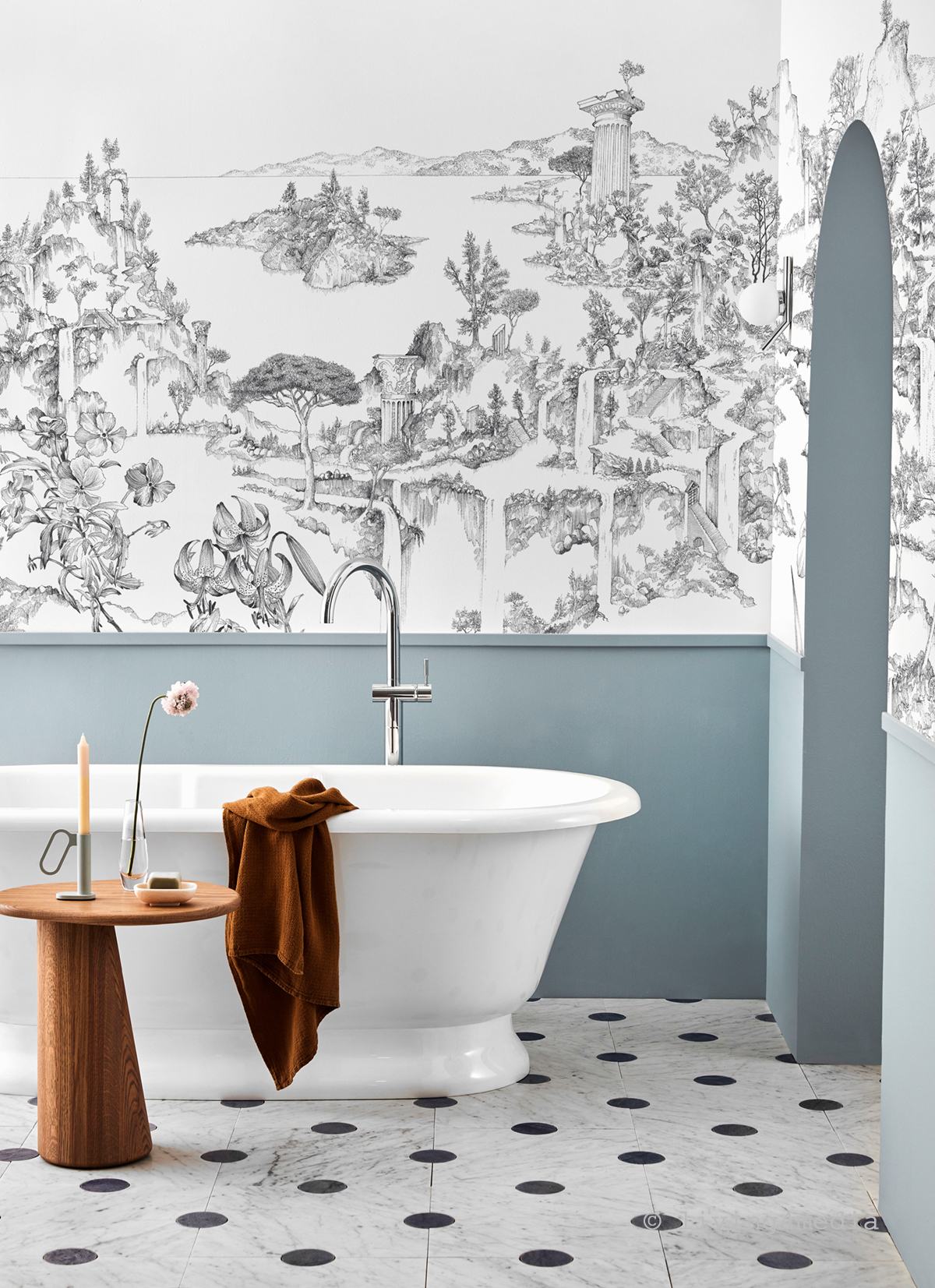 Papier peint panoramique Paysage Cité Rêvée Noir et Blanc A - 1/2/3 AMB2 - Isidore Leroy