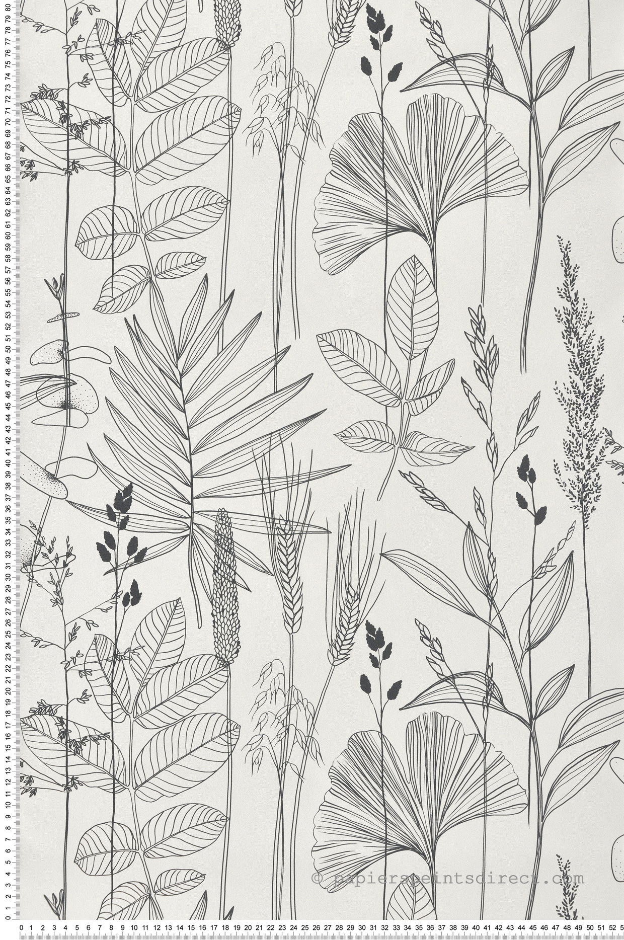 Papier peint Exotique Ginkgo Graminée noir et blanc - Les Essentiels de Lutèce | Réf. LTC-51210309