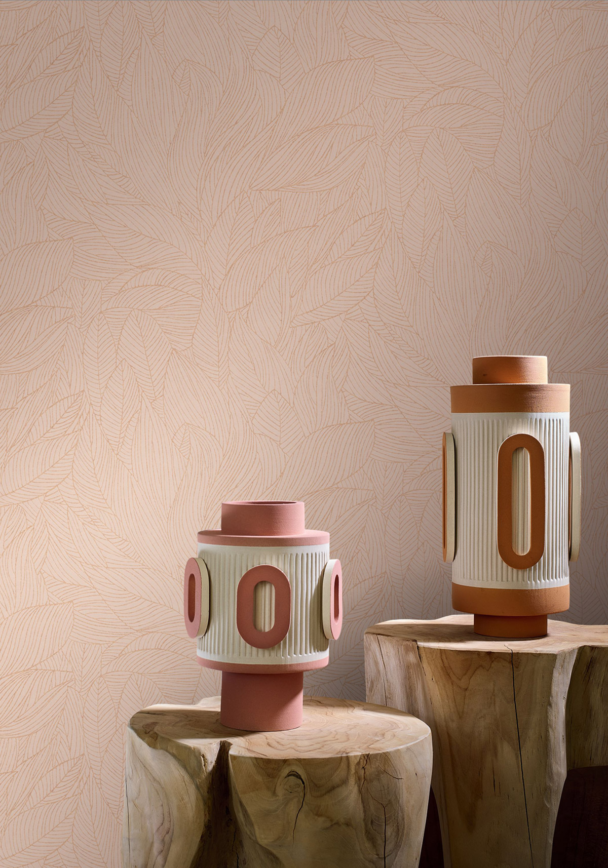 Papier peint Nervure de Feuille Hosta rose poudré cuivré - Jardin Félicia de Casamance | Réf. CAS-76602446
