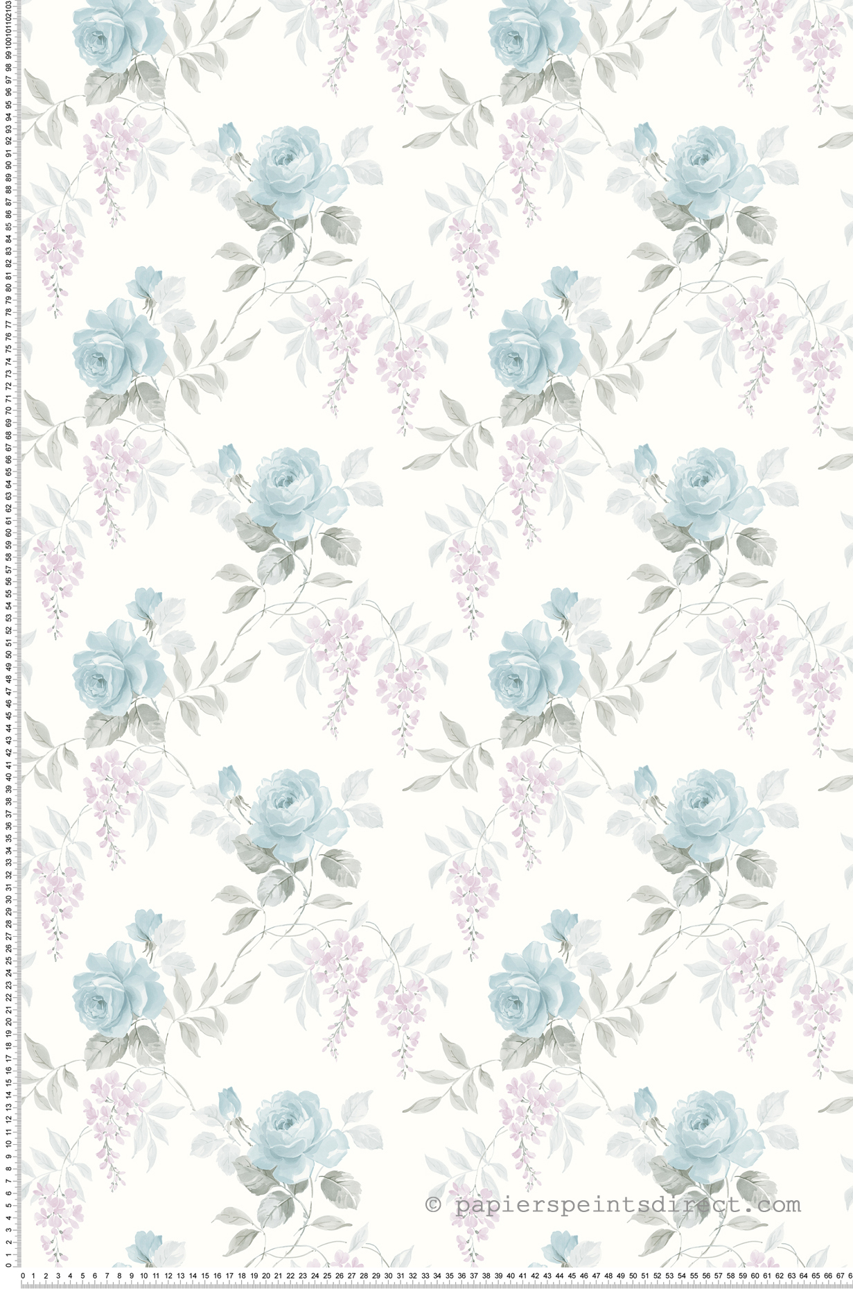 Papier peint Roses Feuillages bleu - Alice et Rose de Lutèce | Réf. LTC-VI81902