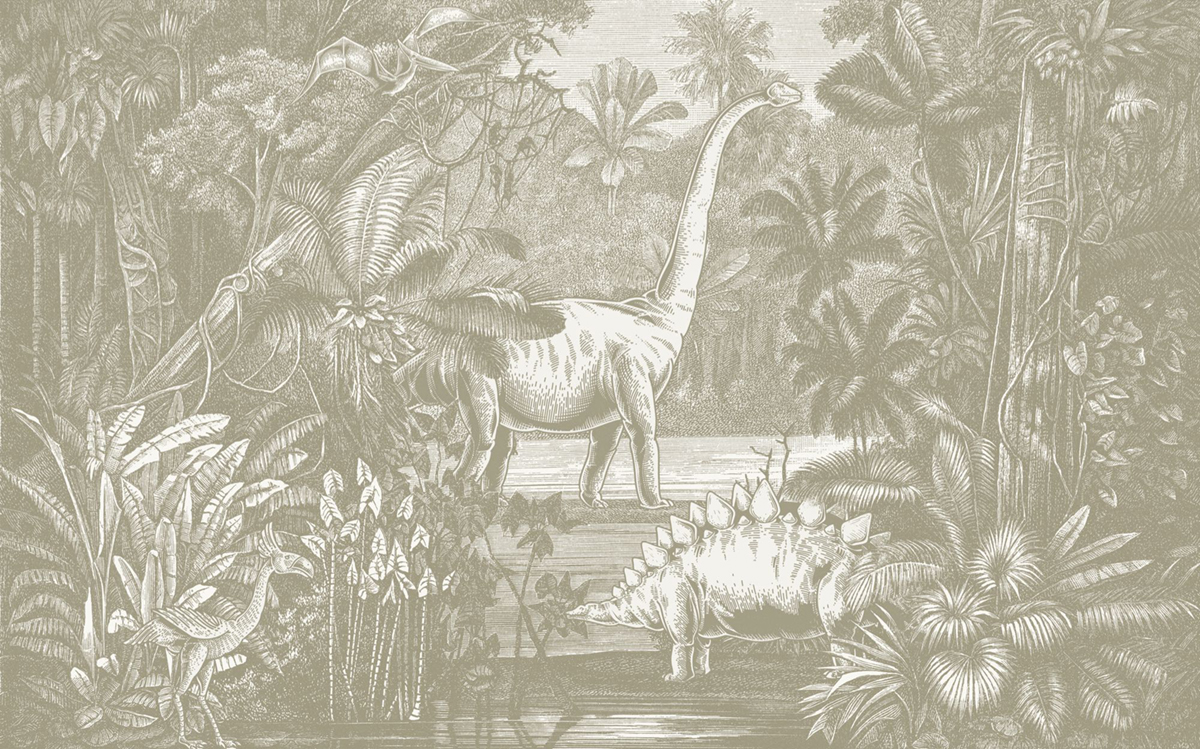 Papier peint panoramique Dinosaures Jungle beige - Seasons de Komar