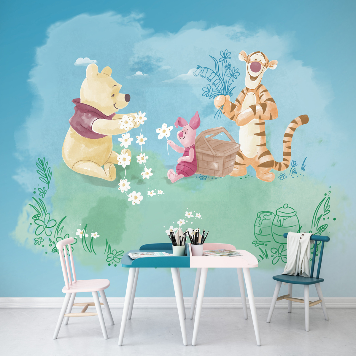 Papier peint enfant Disney Winnie L'Ourson Picnic - Papier peint Panoramique Komar