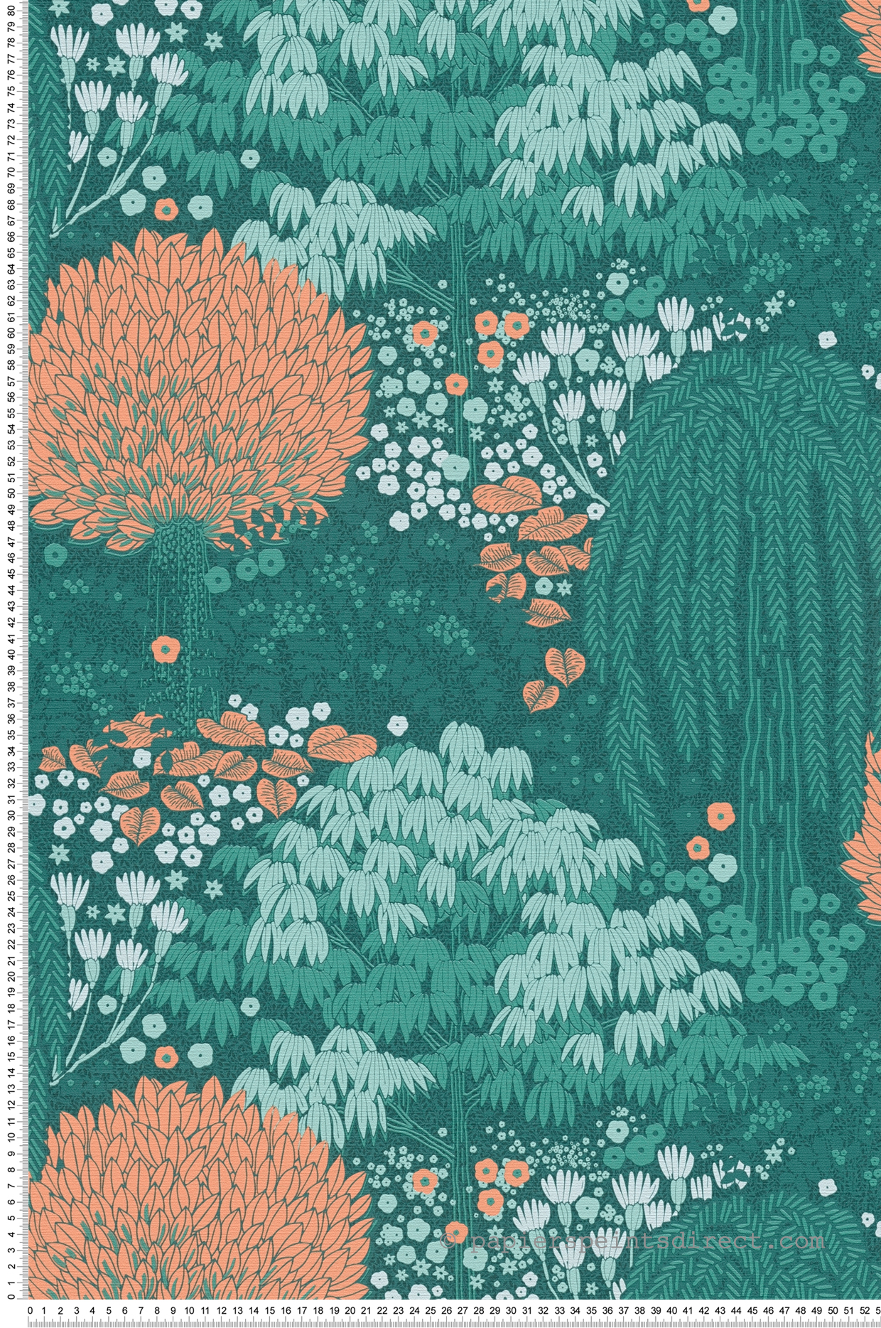 Papier peint Feuilles Arbres Giverny vert paon corail - Famous Garden d'A.S. Création | Réf. AS-393503