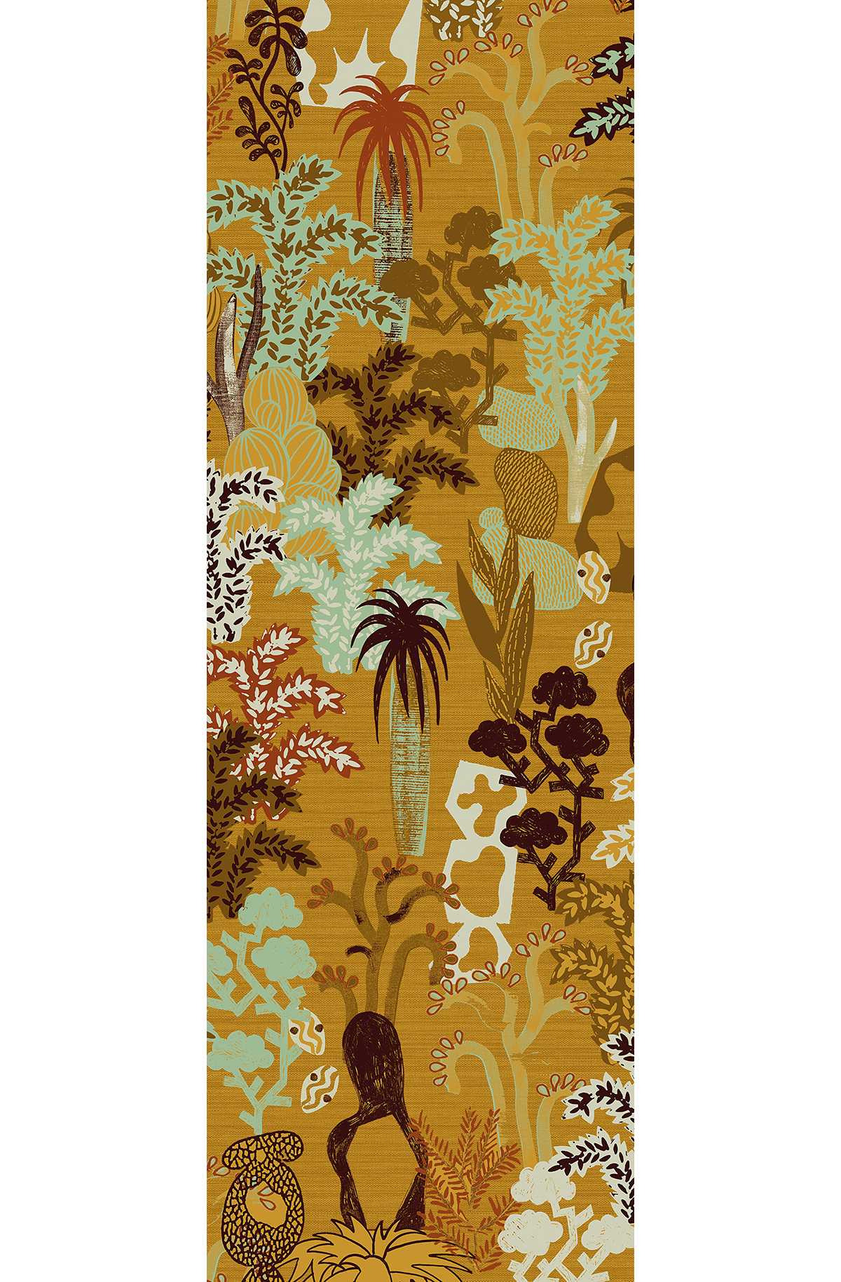 Papier peint panoramique Jungle Ethnique Baya moutarde - C H260 - Joy de Masureel | Réf. MAS-DGJOY3013-260