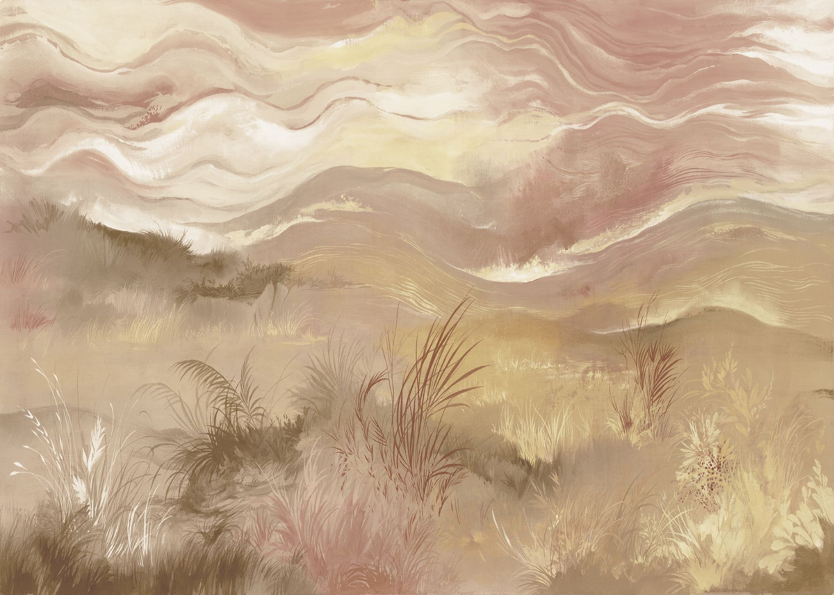 Papier peint panoramique Sunset Paysage beige rosé - Seasons de Komar