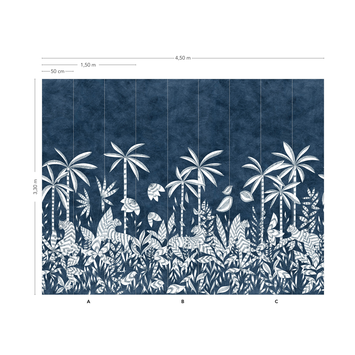 Papier peint panoramique Paradis des Tigres Nocturne A+B+C - 1/2/3/4/5/6/7/8/9 - Isidore Leroy