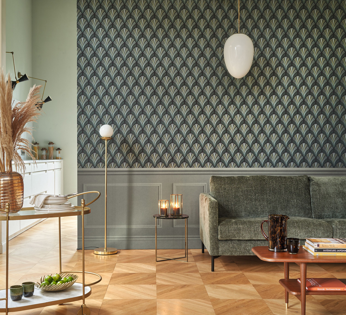 Papier peint Soubassement Moulure Petit Salon vert - Moulures & Co de Casadéco AMB2 | Réf. MOCO200457758