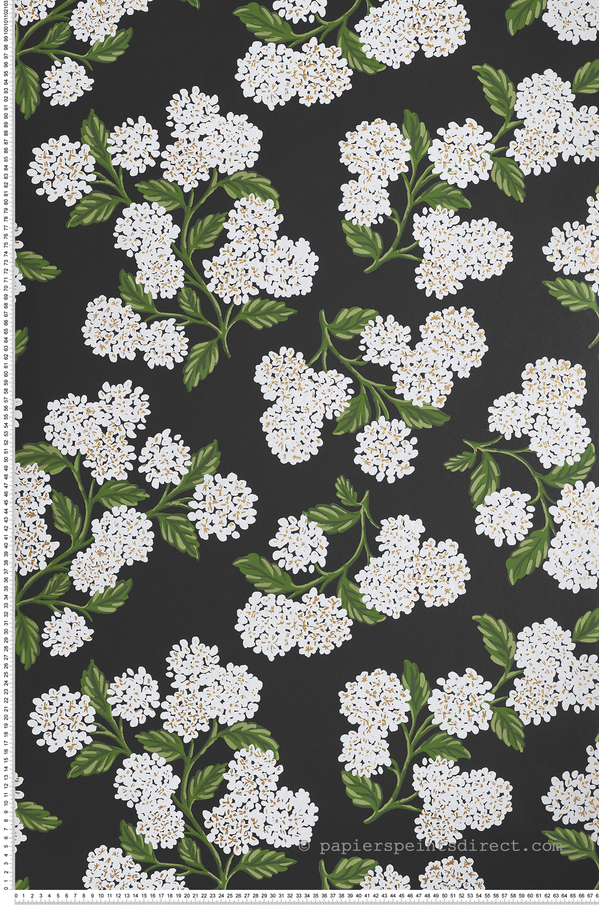 Papier peint Fleurs Hydrangea noir - Rifle Paper Co. d'Initiales | Réf. INI-RI5146