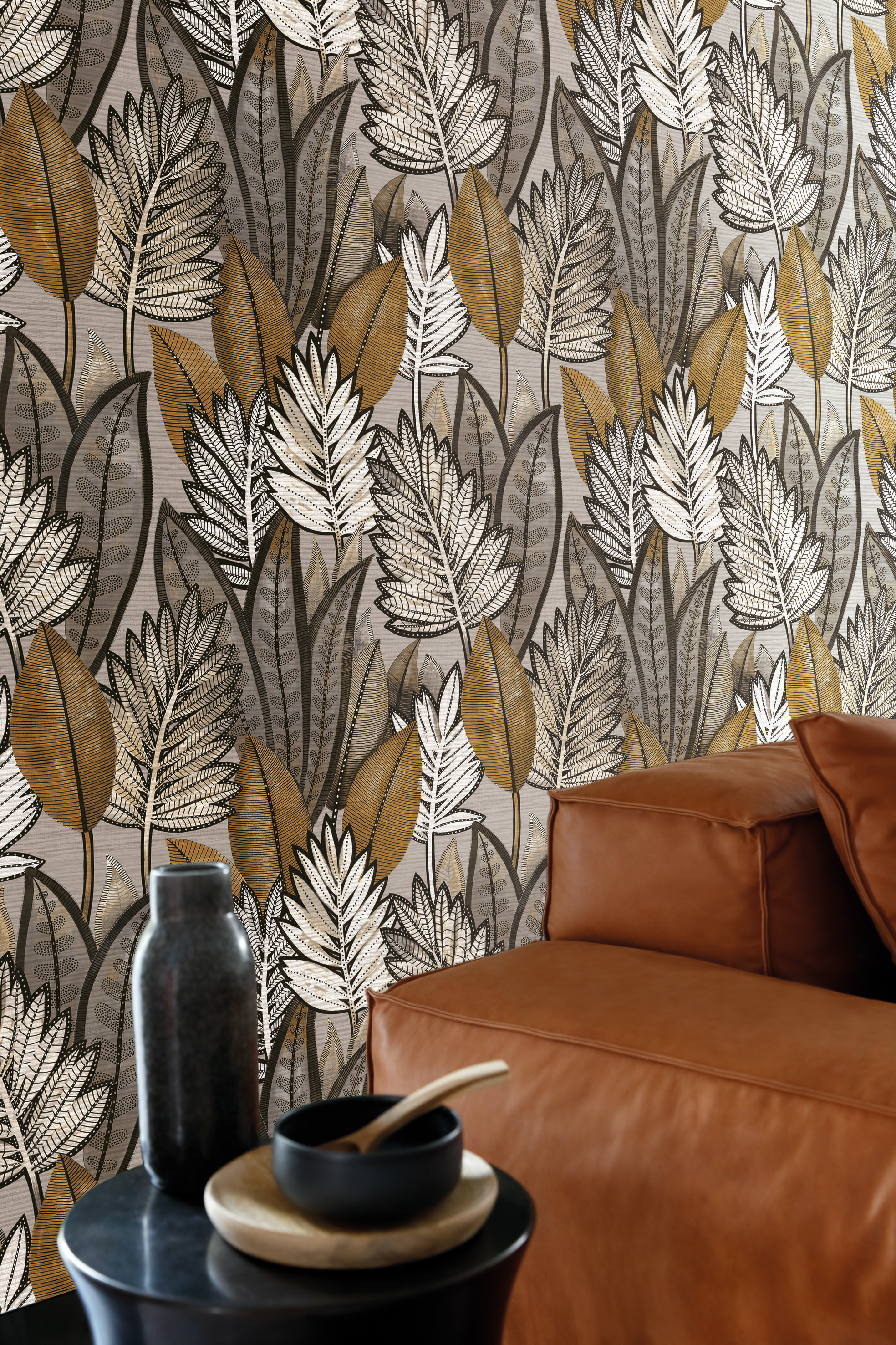 Papier peint Feuillage Sabal gris - Manille de Casamance | Réf. CAS-74680162