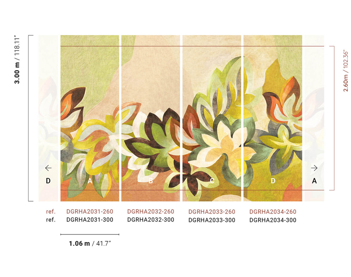 Papier peint panoramique Feuille Somerset vert marron - A, B, C et D H260 - Rhapsody de Masureel | Réf. MAS-DGRHA203X-260