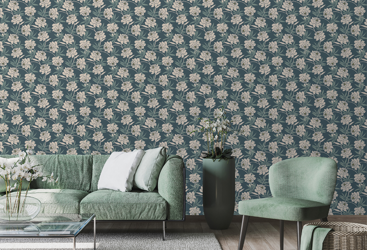 Papier peint Fleuri Pivoine nacré bleu - Les Essentiels de Lutèce | Réf. LTC-51213701