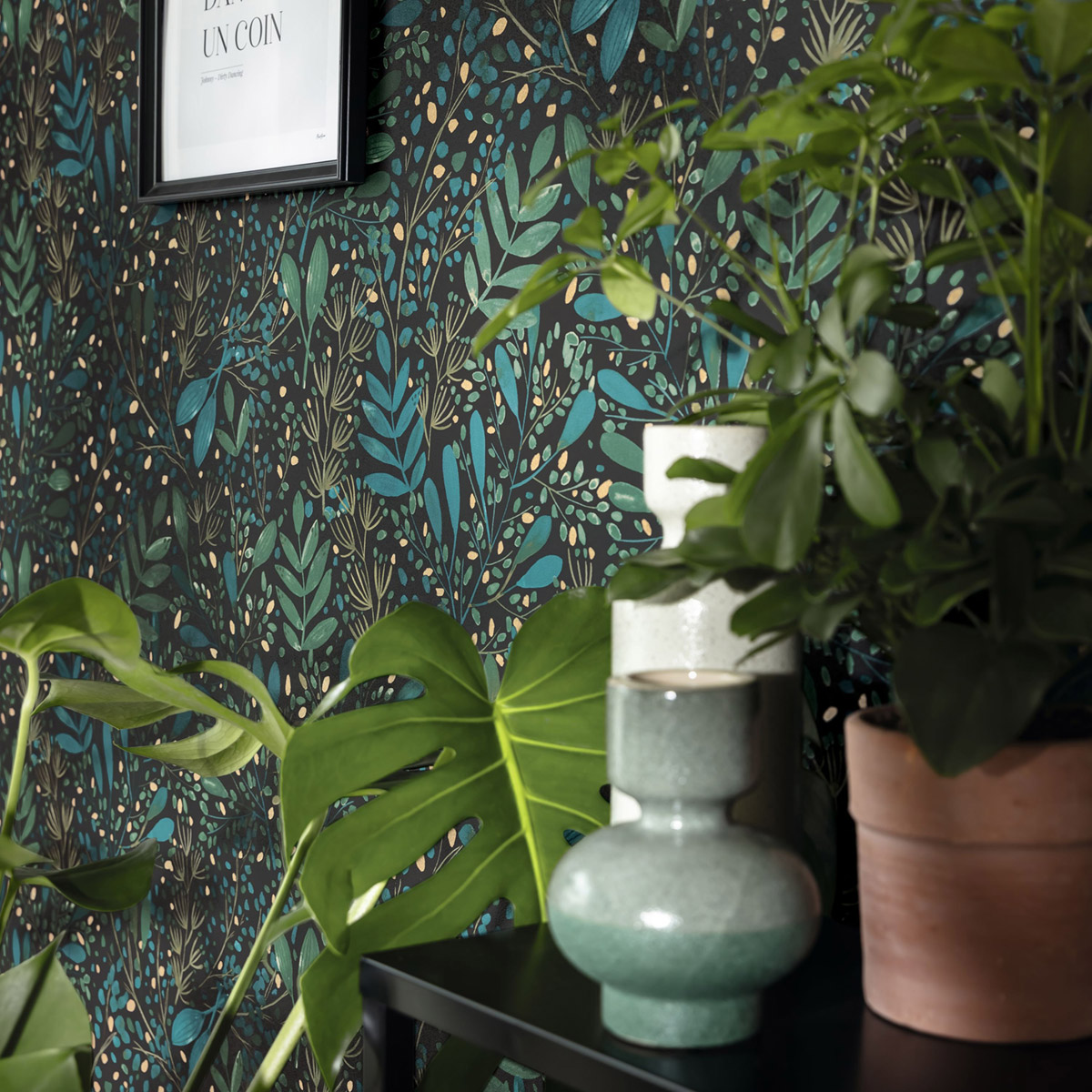 Papier peint Feuilles Joy vert canard doré - Green Life 2 de Casélio | Réf. GNL2101697692