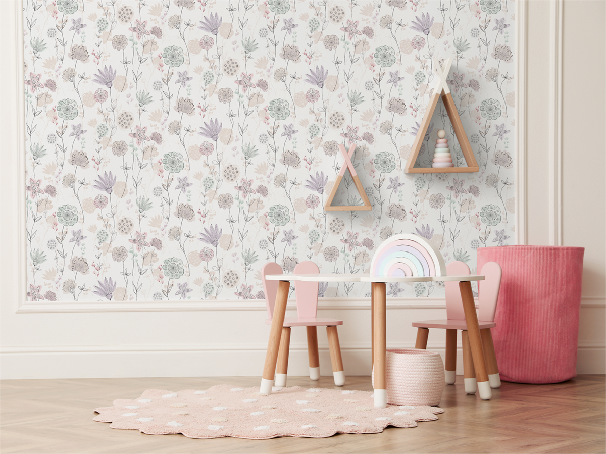 Papier peint Fleur Délicate Lavinia rose vert d'eau - Les Aventures de Lutèce | Réf. LTC-36241003