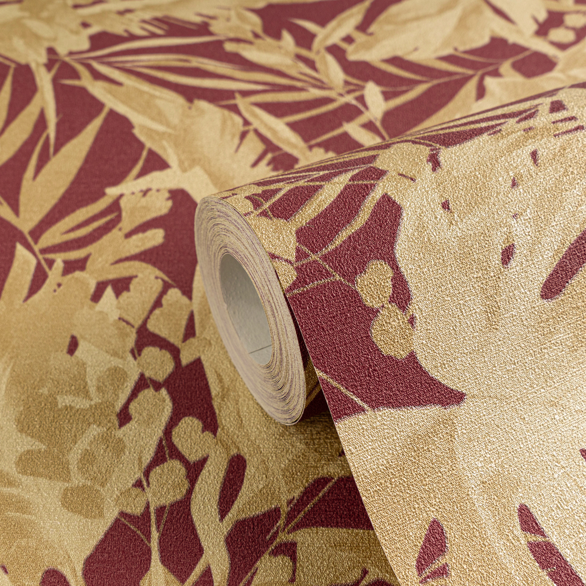 Papier peint Jungle Végétaux Earthlines bordeaux doré - Cosmoliving d'A.S. Création ZOOM | Réf. AS-790635