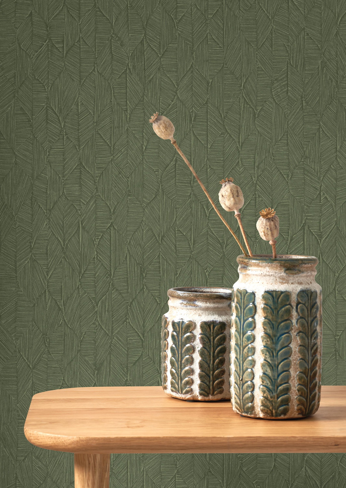 Papier peint Feuille Art Déco Tarrazu vert sapin - Vegetals de Casadéco | Réf. VEGE201277777