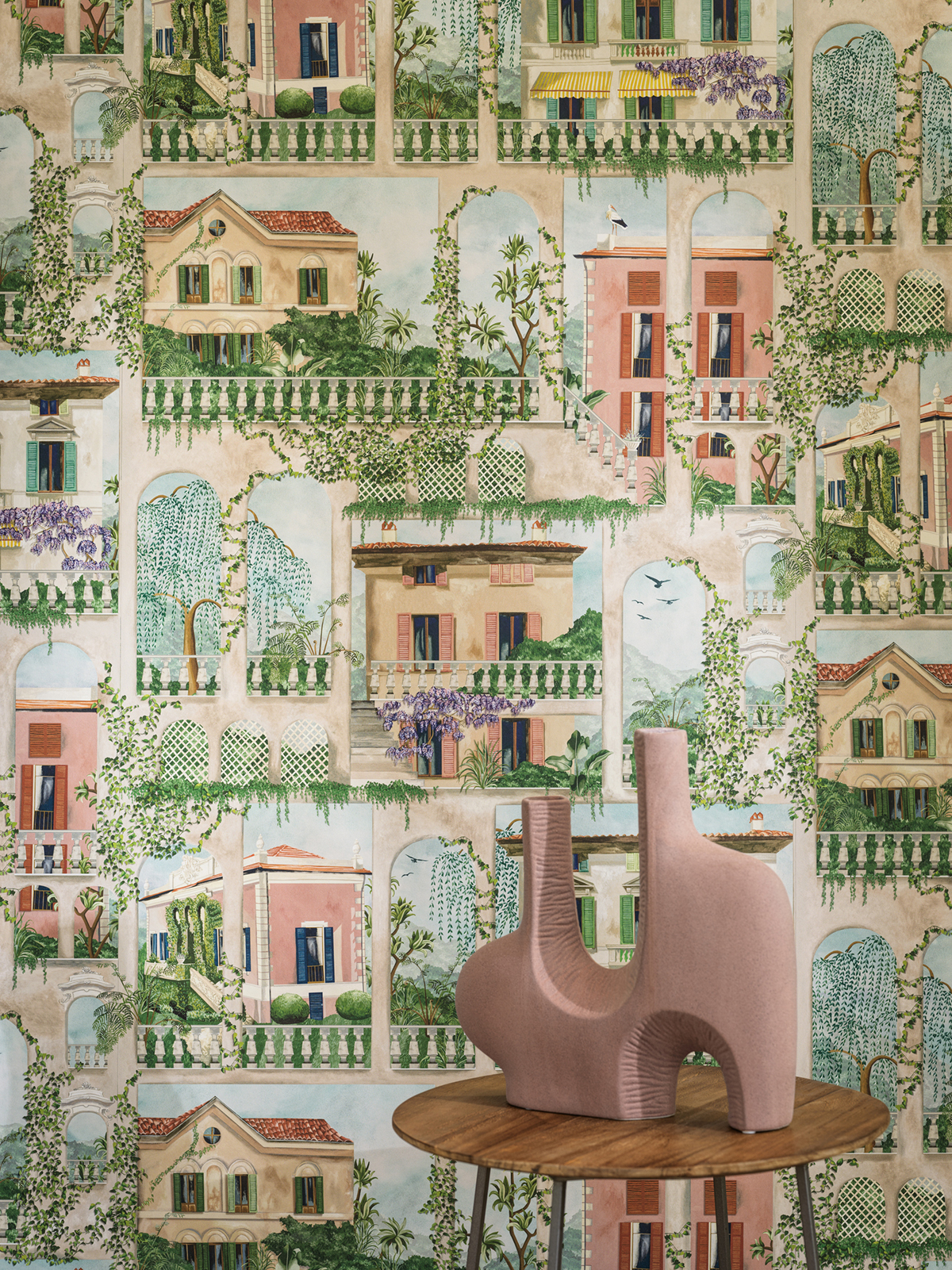 Papier peint Village Villa Como multicolore - Rhapsody d'Osborne & Little AMB2 | Réf. OSB-W7813-01