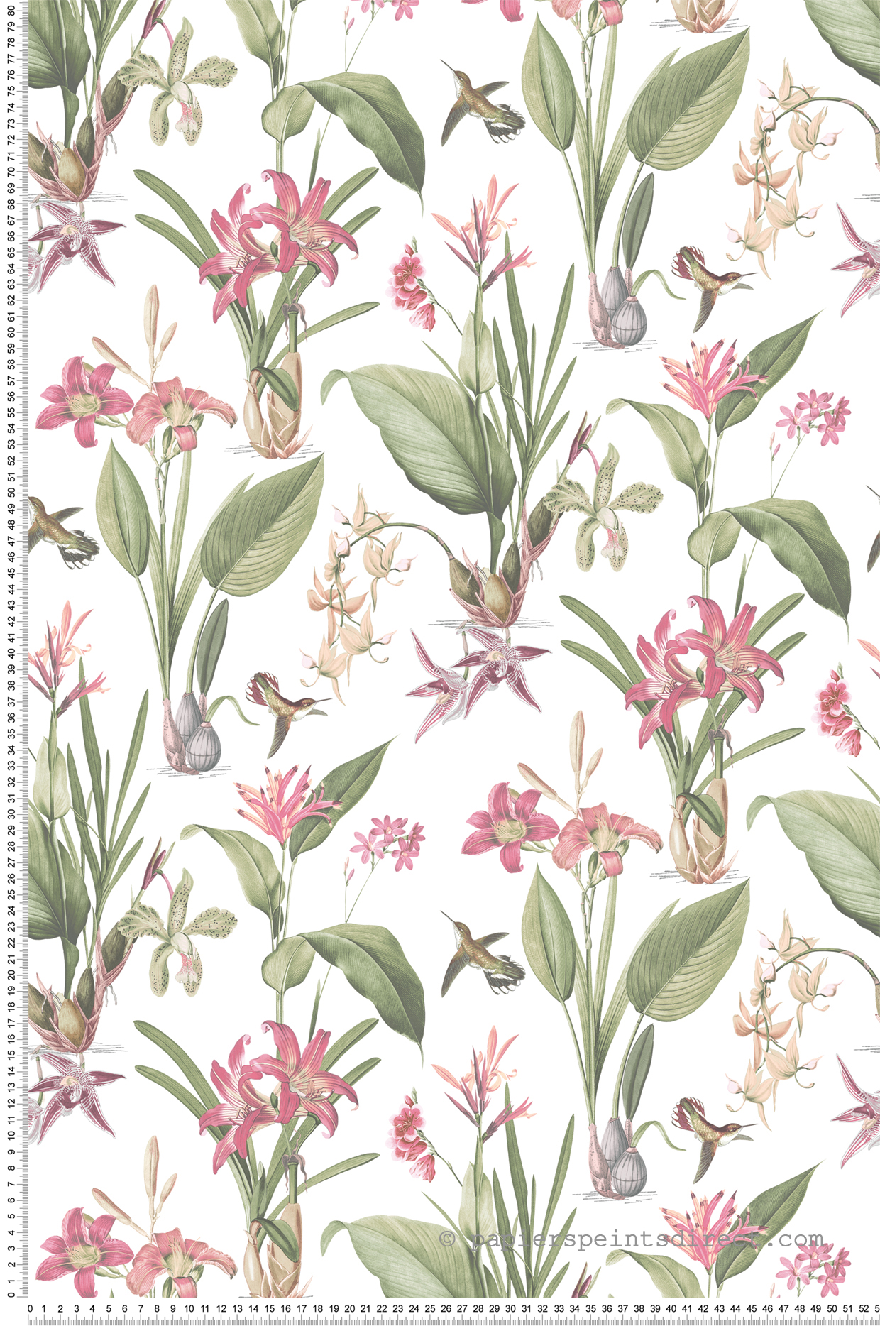 Papier peint Plante Botanique Oiseau rose vert - Jardin Secret de Lutèce | Réf. LTC-G78506