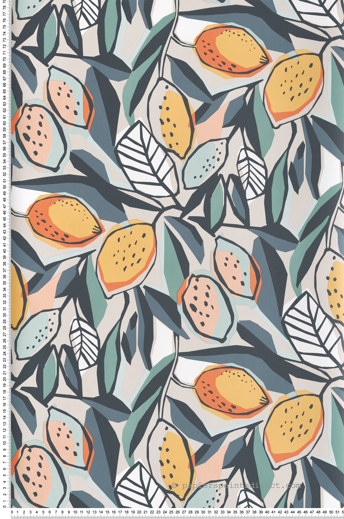 Papier peint Citrus Graphique orange bleu gris - Happy de Lutèce | Réf. LTC-FD26421