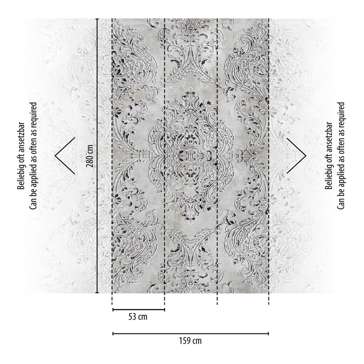 Papier peint panoramique Médaillon Baroque gris - The Wall 3 d'A.S. Création AMB3 | Réf. AS-398351