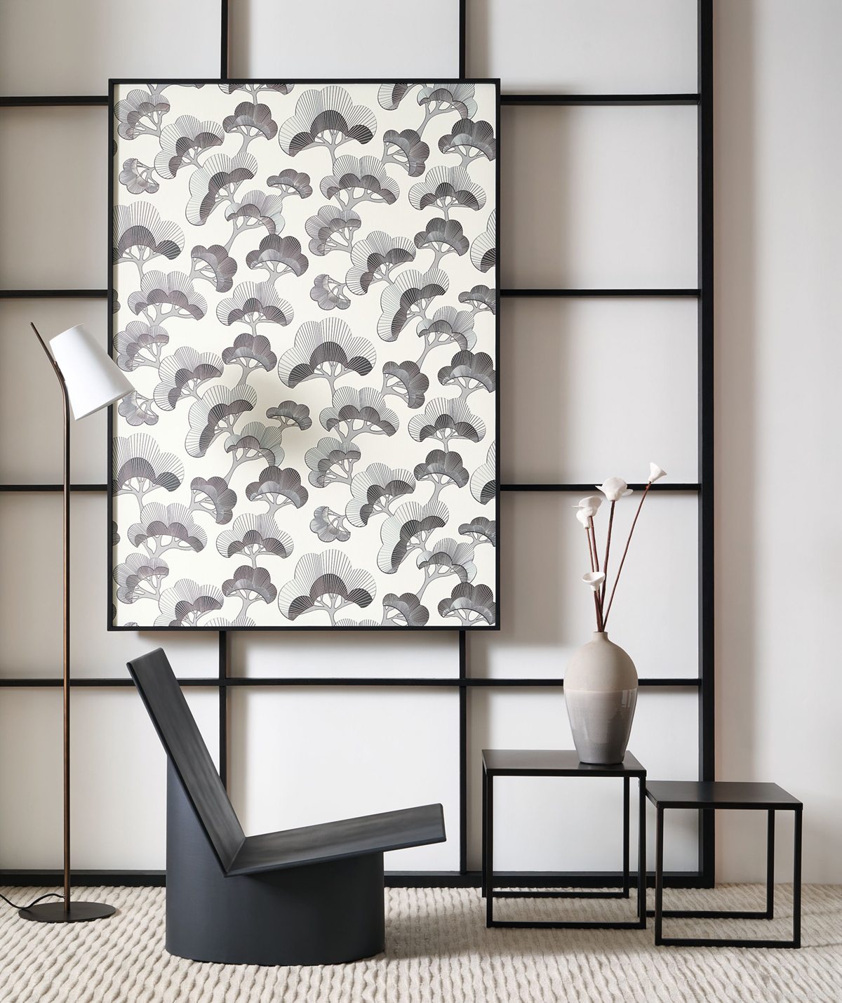 Papier peint Pin Goyo Matsu blanc gris - Kyoto de Casadéco | Réf. KYTO88719211