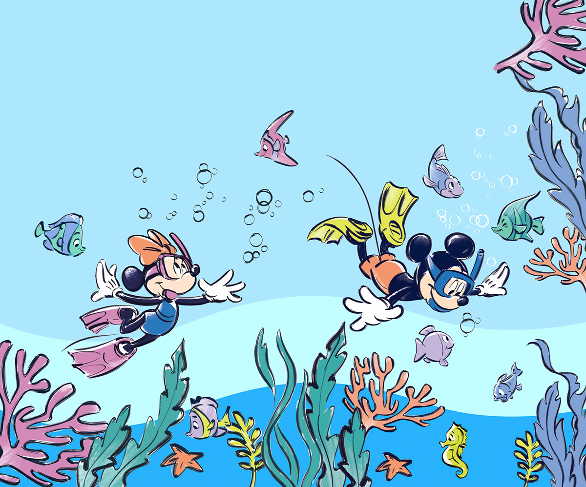 Papier peint panoramique Mickey & Minnie Coral Reef Disney - Papier peint Komar Into Wonderland